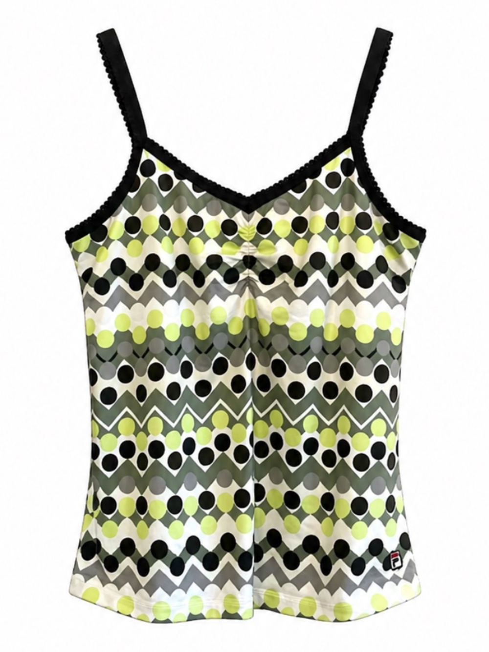 Vintage 90s Fila Green & Lime Geometric Tank with Built-In Bra – Size XL EUC